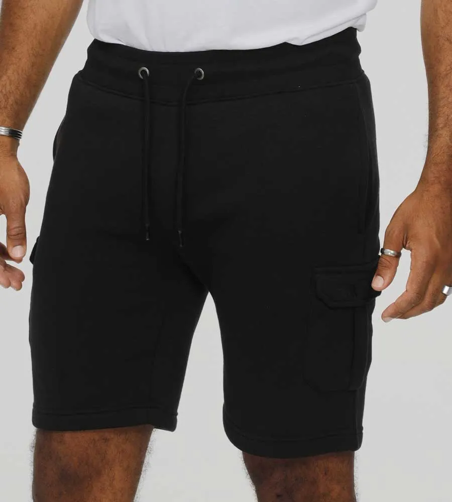 CYRUS 2 D555 Mens Black Fleece Cargo Shorts With Elasticated Waist